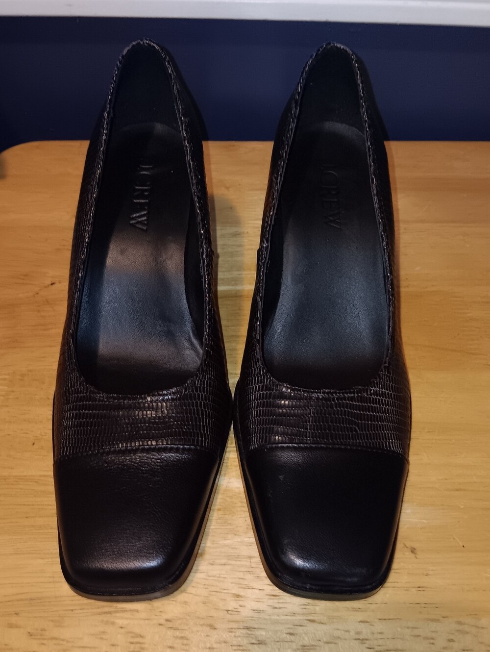 J. Crew Black Ava Cap Toe Leather Lizard Pumps Soze 7